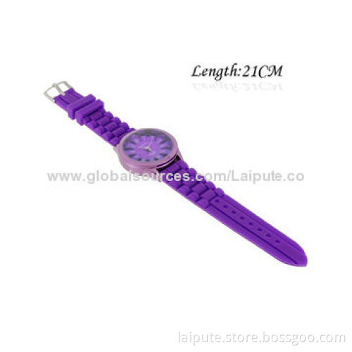 Chrysanthemum-shaped Women's Wrist Watch with Textured Blocky Silicone Band (Purple)